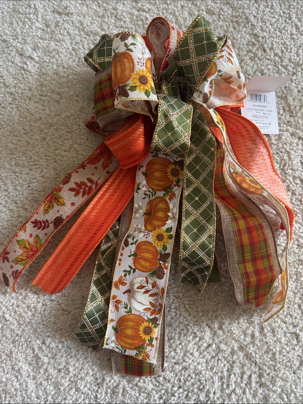 Autumn Harvest Decorative Bow for Wreaths or Flower Arrangements